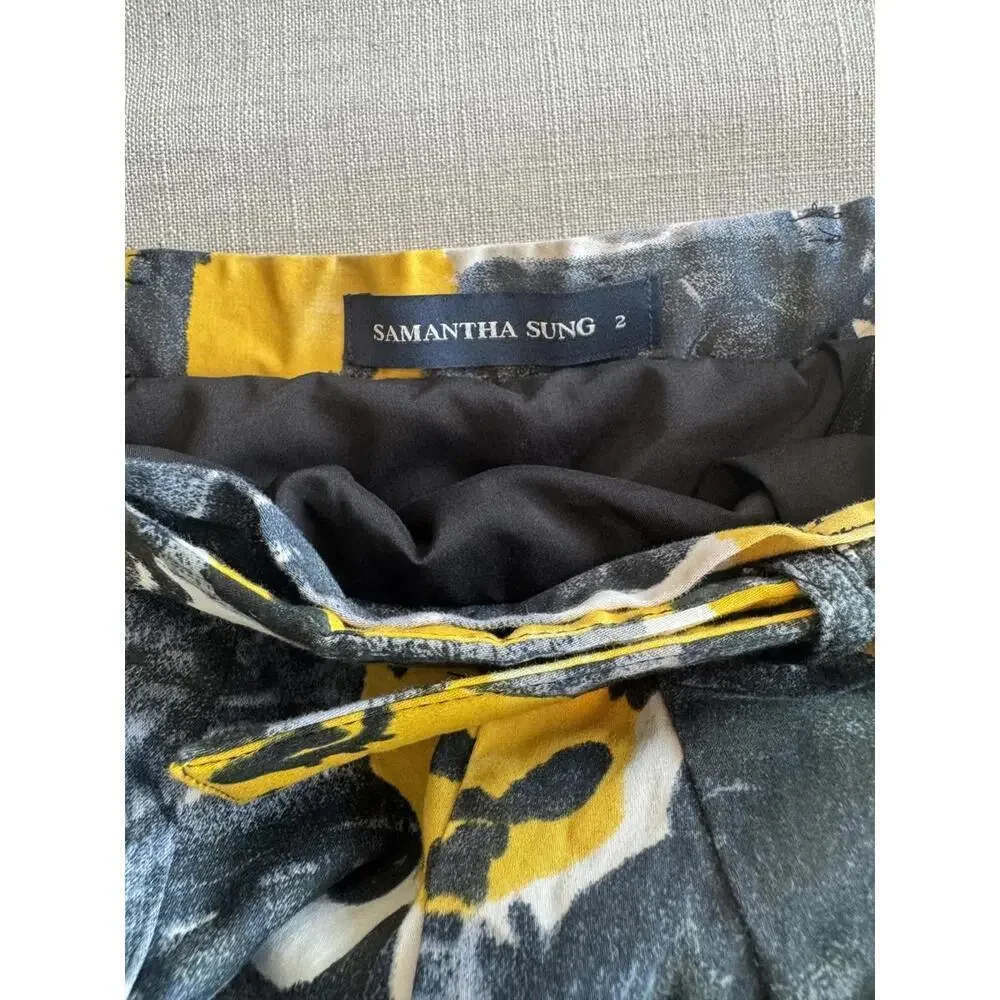 Samantha Sung Belted Lemon Print Knee Length Skirt Size 2